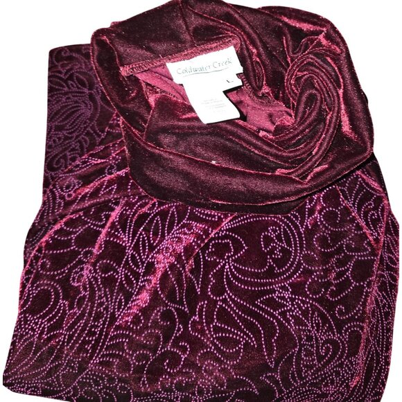 Vintage Burgundy Floral Velvet 2 pc set Turtleneck Lg Sleeve Top Matching Pants - Picture 7 of 12